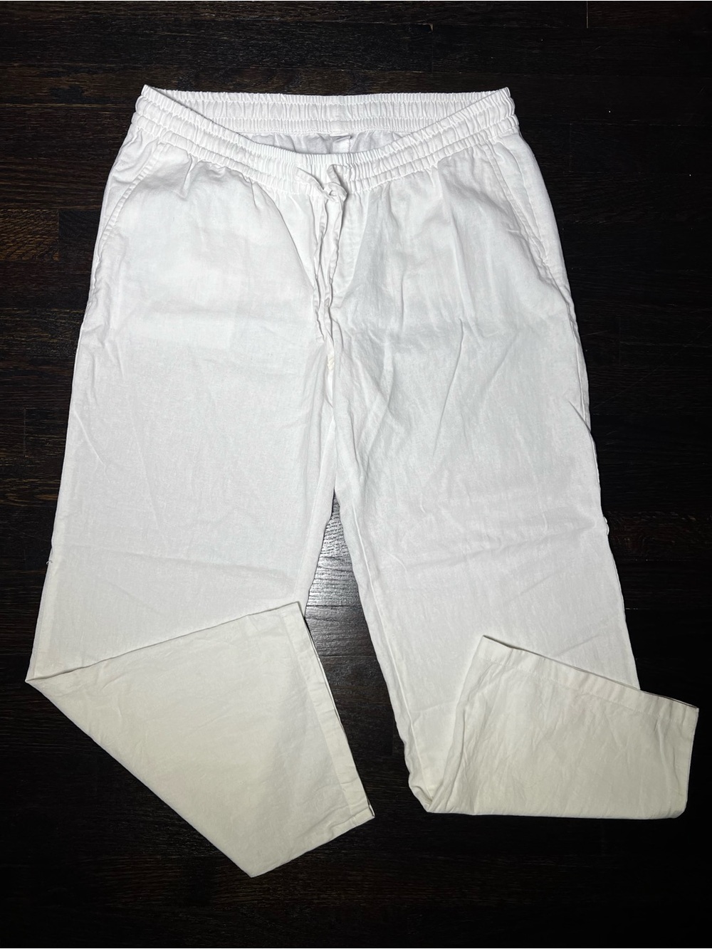 Old Navy Bright White High-Waisted Linen Blend Super Wide Leg Pants Large - Picture 3 of 9